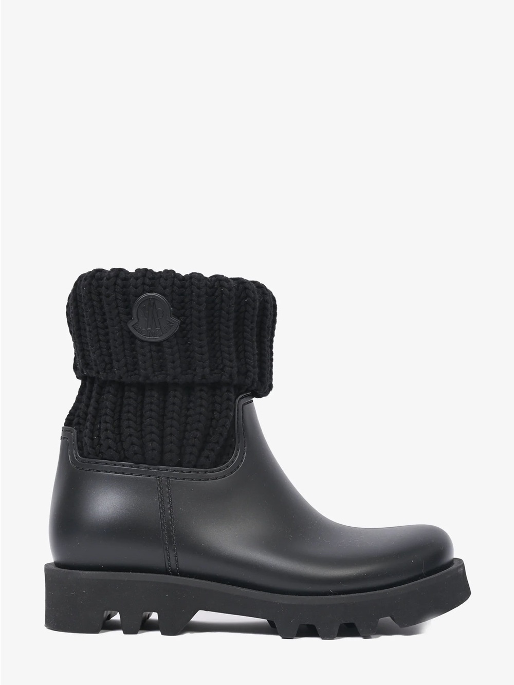 Moncler Black Knit-Cuff Rubber Boots